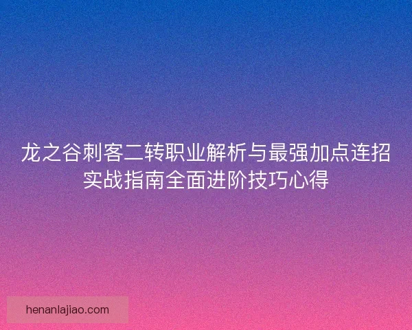 龙之谷刺客二转职业解析与最强加点连招实战指南全面进阶技巧心得